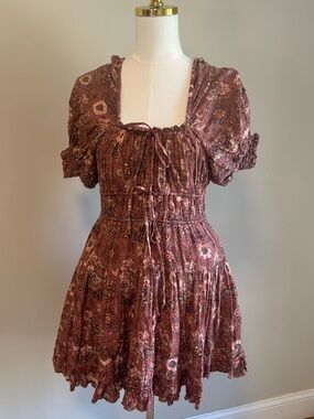Ulla Johnson Rust & Cream Printed Smocked Waist Skirt